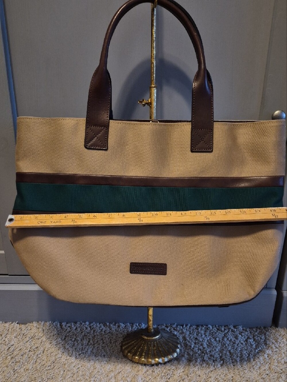 Vintage Dooney & Bourke Small Brooklawn Tote Tan Green Stripe - Picture 12 of 15